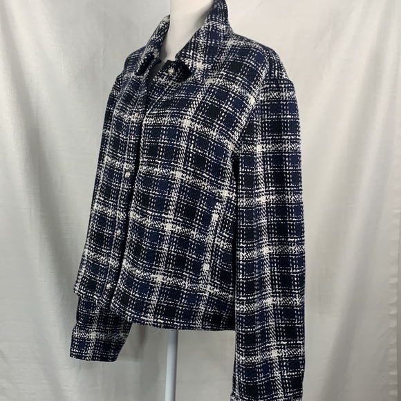 Express Black, Blue & White Cropped Tweed Embellished Shirt Jacket- NWT - Picture 8 of 17